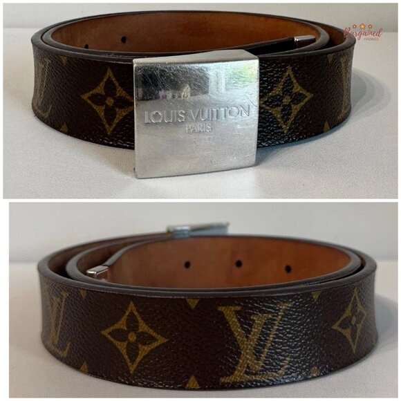Authentic Louis Vuitton Brown Monogram Canvas Ceinture Silver Buckle Belt 80/32 - Picture 4 of 13